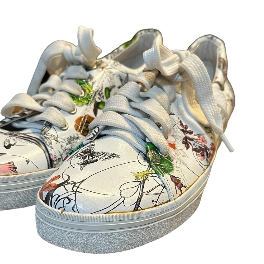 All Black Womens White Floral‎ Lace Up Sneakers